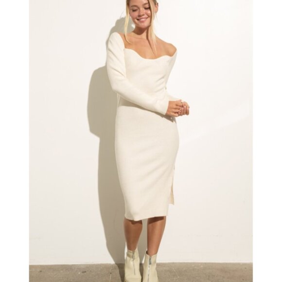 Sweatheart Neckline Ribbed Knit Sweater Dress - Picture 4 of 4